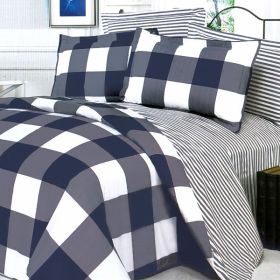 Blancho Bedding - [Navy & White] 100% Cotton 4PC Duvet Cover Set (Queen Size)(Comforter not included)