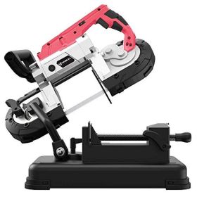 Portable Band Saw 1100W Motor 5-inch Deep Cut Upgraded Alloy Base 45°-90° Metal Cutting Swivel Angle Serviceable Steel Shroud