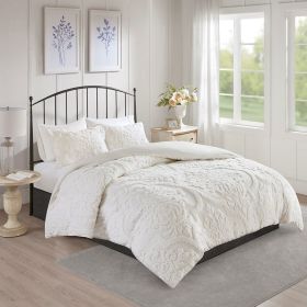 3 piece Tufted Cotton Chenille Damask Duvet Cover Set (Color: as Pic)